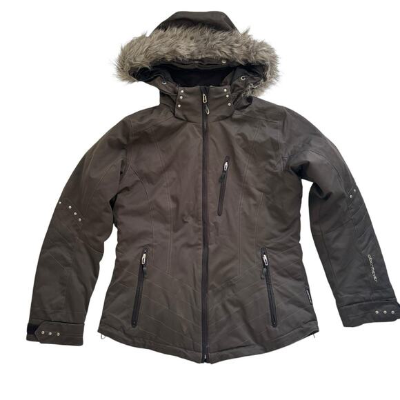 OBERMEYER SKIING JACKET HOODED WATER RESISTANT SNOWBOARDING BROWN WOMEN SIZE 10 - Picture 4 of 15